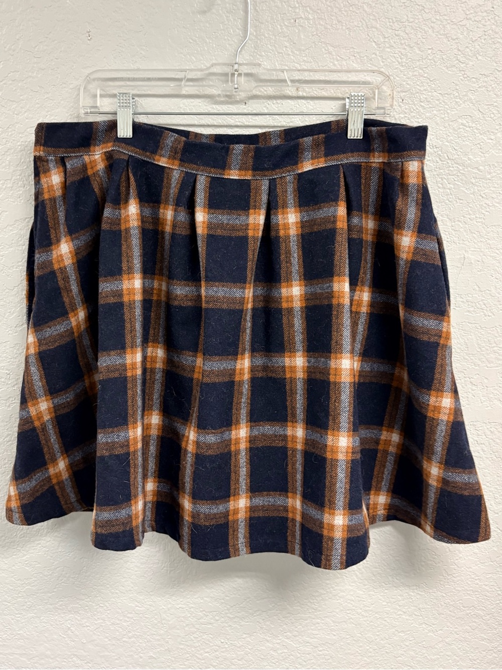 ModCloth Navy and Brown Plaid Skater Skirt
